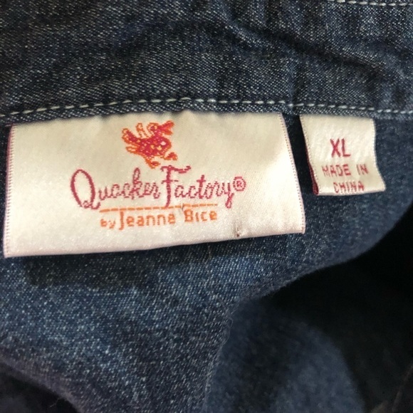 Quacker Factory Anchors Away Woven Shirt Sz. XL Denim Blue Cotton Stretch - Picture 8 of 9